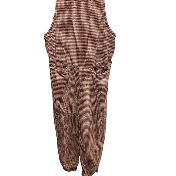 Easel Over Alls Red Bean Size M Womens Tie Straps Casual Relaxed Plaid - Picture 3 of 8